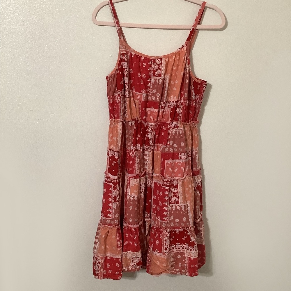 Beach Lunch Lounge Bandana Print Cowgirl Patchwork Print Babydoll Dress Medium